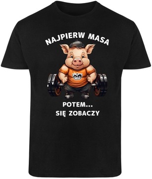 T-SHIRT MĘSKI TRENINGOWA PREZENT NA SIŁOWNIĘ KOSZULKA CZARNA R-S A394