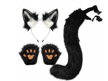 ZESTAW KOCIE USZY I OGON COSPLAY HALLOWEEN 3SZT