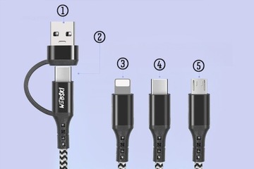 АВТОМОБИЛЬНОЕ ЗАРЯДНОЕ УСТРОЙСТВО USB 6A 30 Вт 2 x USB 2 x USB-C С КОМБИНИРОВАННЫМ USB-КАБЕЛЕМ 6В1