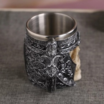 EPICKI KUFEL KUBEK CZASZKA WIKINGA STAL NIERDZEWNA 400 ML RPG LARP