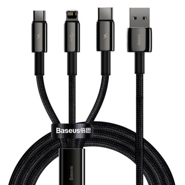 КАБЕЛЬ BASEUS FAST 3in1 USB-C/Lightning/micro ДЛЯ ВСЕХ ТЕЛЕФОНОВ ДЛИНОЙ 1,5 м