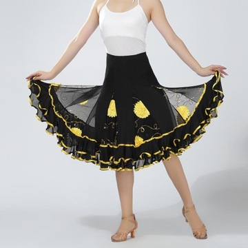 Spódnica do sali balowej Sukienka Cha Cha Cekinowy kostium do tańca nowoczesnego w kolorze żółtym