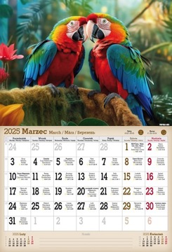НАСТЕННЫЙ КАЛЕНДАРЬ НА 2025 ГОДА А3 НА СПИРАЛЕ ДИКИЕ ЖИВОТНЫЕ ЛЕВ ПОПУГУИ ЖИРАФ