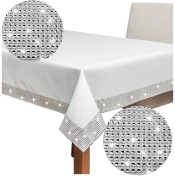 BIAŁY OBRUS błyszczący W CYRKONIE GLAMOUR 130x180
