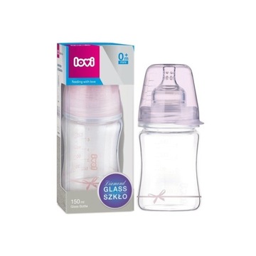 Стеклянная бутылочка Lovi 150 мл Baby Shower розовая
