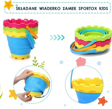 KOLOROWE WIADERKO DO PIASKU SILIKONOWE SKŁADANE ZAMEK SPORTOX KIDS