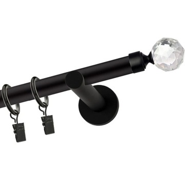 KARNISZ POJEDYNCZY METALOWY CZARNY MAT / BIAŁY 160cm Crystal
