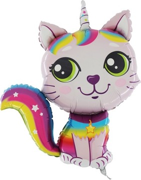 Balon foliowy różowy Tęczowy Kotek Unicorn 61 cm