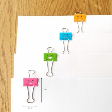 Зажимы, канцелярские зажимы 25 мм - COLORFUL SMILES 12 шт.