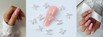 3D украшения для маникюра, украшения для ногтей, серебряные бабочки, 50 шт.