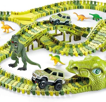 Duży tor samochodowy wyścigowy dinozaur park 240el