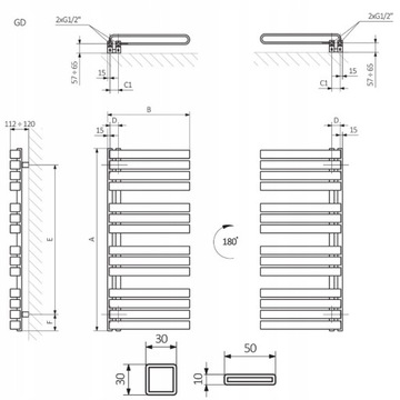 ЦВЕТНОЙ радиатор для ванной комнаты 655 x 500 WARP S