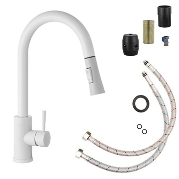 Тонкий белый смеситель для кухни Taru с выдвижным изливом Смеситель для кухни