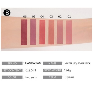 Matte Lipstick Жидкая помада 6 шт.