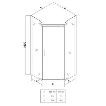 ПЯТИГОНАЛЬНАЯ ПОДЪЕМНАЯ ДУШЕВАЯ КАБИНА 5К ХРОМ 90x90 СМ ДВЕРЬ ESG СТЕКЛО