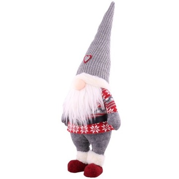 DUŻA FIGURKA ŚWIĄTECZNA GNOM SKRZAT XXL 70cm SZARY
