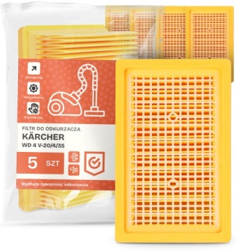 5 x Filtr Pro Vysavač Kärcher Wd 4 V-20/4/35 Vlnitý vzduch Filtry Em-w
