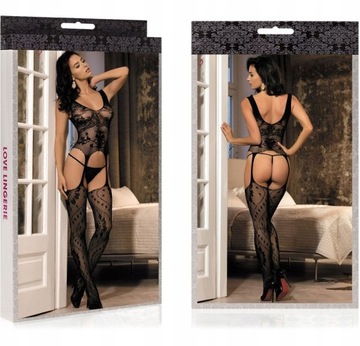 BODYSTOCKING Z POŃCZOCHAMI KOMBINEZON OTWARTY KROK