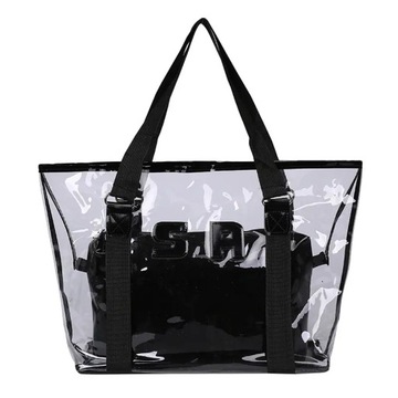 DUŻA TORBA SHOPPER BAG PRZEZROCZYSTA TOREBKA NA RAMIĘ TORBA + KOSMETYCZKA