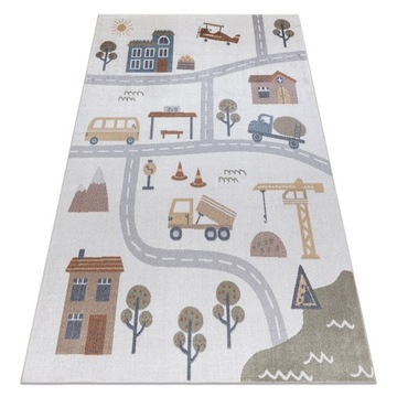 Dywan DZIECIĘCY DO PRANIA MIĘKKI Ulice Miasto plac budowy krem 180x270 cm