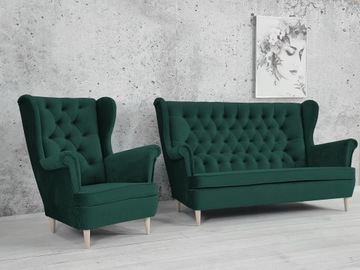 SOFA USZAK 2 osob + FOTEL USZAK styl skandynawski