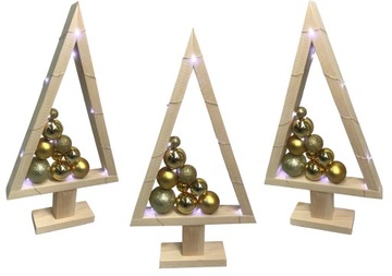 CHOINKA DREWNIANA Z BOMBKAMI OZDOBA STROIK + LED