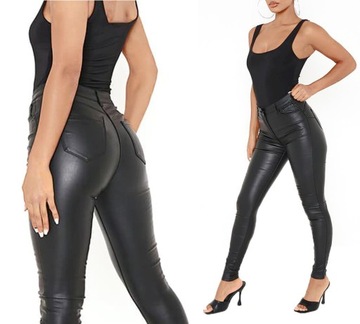 DAMSKIE SPODNIE WOSKOWANE RURKI SKÓRZANE ŚREDNI STAN DUŻE ROZMIARY SKÓRA