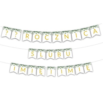 BANER 1-99 ROCZNICA ŚLUBU + Imiona - Eukaliptus PERSONALIZOWANA girlanda