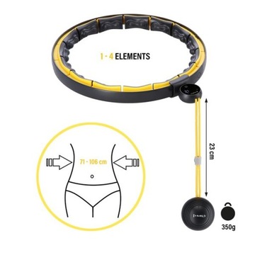 HULA HOP BLACK/YELLOW Z MAGNESAMI, WYPUSTKAMI TPE I OBCIĄŻNIKIEM + LICZNIK