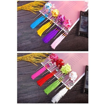 Жен. Винтажная заколка для волос Аксессуары Китайская бахрома Кисти Розовый Красный