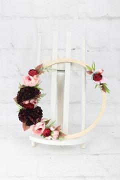 Obręcz drewniana wieniec kwiaty ozdoba domu BORDO