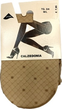 CALZEDONIA RAJSTOPY kabaretki 15 DEN groszki kropki wzór cieliste M/L 3/4