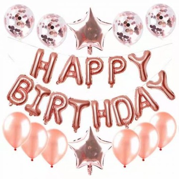 Zestaw balonów Happy Birthday urodziny rose gold