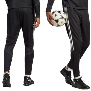 Męskie Spodnie Adidas Piłkarskie Czarne Zapinane Kieszenie Treningowe r. XL