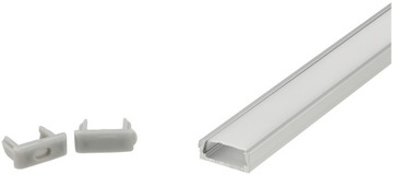 Профиль для анодированной светодиодной ленты поверхностного монтажа длиной 2 м с опаловым плафоном + 4 торцевых заглушки