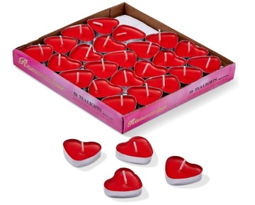 50x ŚWIECZKI PODGRZEWACZE ŚWIECA TEALIGHT SERCE PREZENT WALENTYNKI KOBIET