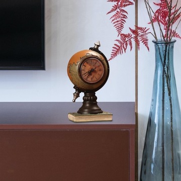 Zegar stołowy z figurką Globe, zegar na biurko z żywicy na centralnym biurku, żółty