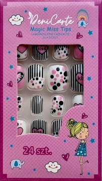 Sztuczne Paznokcie Tipsy Dla Dzieci Samoprzylepne Różowe Kiss Serca 24 Szt