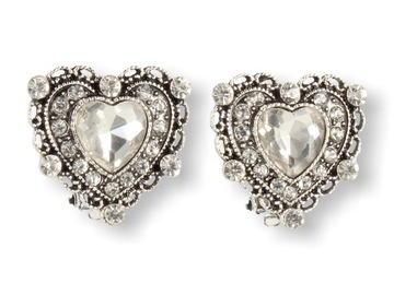 KLIPSY DO USZU SREBRNE Z JASNYM SERDUSZKIEM W STYLU VINTAGE