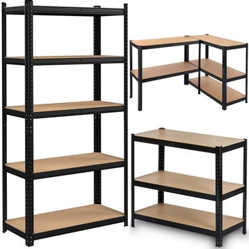 REGAŁ MAGAZYNOWY METALOWY 180x90x40 CM - CZARNY - UDŹWIG 1000 KG - LEGGER
