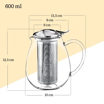 Dzbanek do zaparzania herbaty szkło termiczne Wilmax 600 ml
