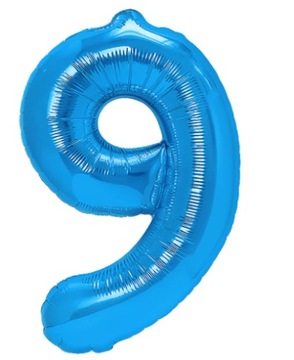 BALON FOLIOWY NIEBIESKI CYFRA 9 dziewięć 40cm