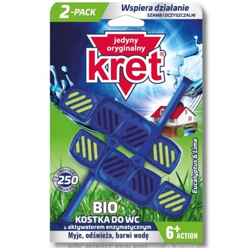 KRET BIO Kostka Zawieszka do WC Toalet Barwiąca Wodę 250 Spłukań 40g x 2szt