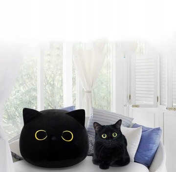 Подушка для спящего кота Мягкие игрушки плюшевые черные 38см