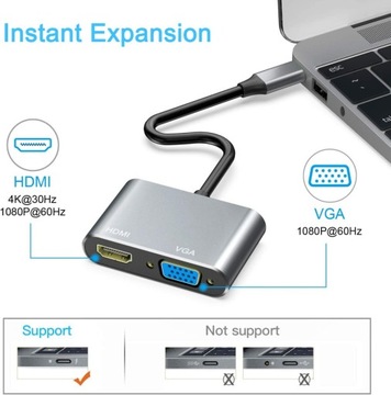 АДАПТЕР-концентратор USB-C 4K HDMI VGA АДАПТЕР MacBook