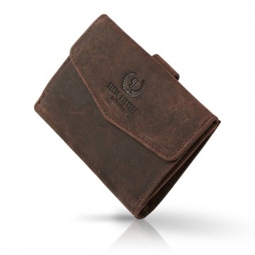 Portfel damski skórzany młodzieżowy brązowy vintage ochrona kart RFID