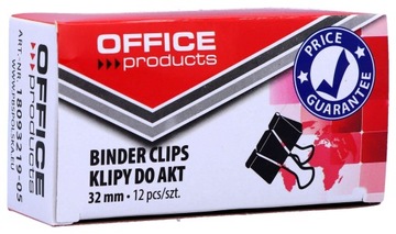 Klipy biurowe 32mm 12szt czarne klips