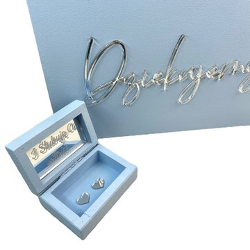 Pudełko na koperty i obrączki ślub na kluczyk baby blue srebrne lustro