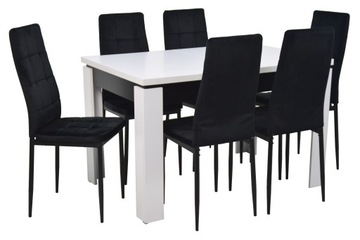 Komplet 6x krzesła welur czarny i stół rozkładany