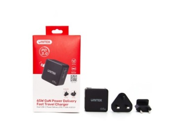 Сетевое зарядное устройство GaN USB-A, 2x USB-C PD 65 Вт QC3.0 Unitek P1117B